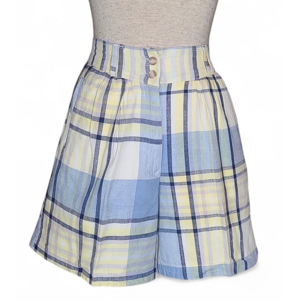 Vintage Womens 6 High Rise Mom Shorts Plaid Pleated Cotton Dopamine Woolrich
